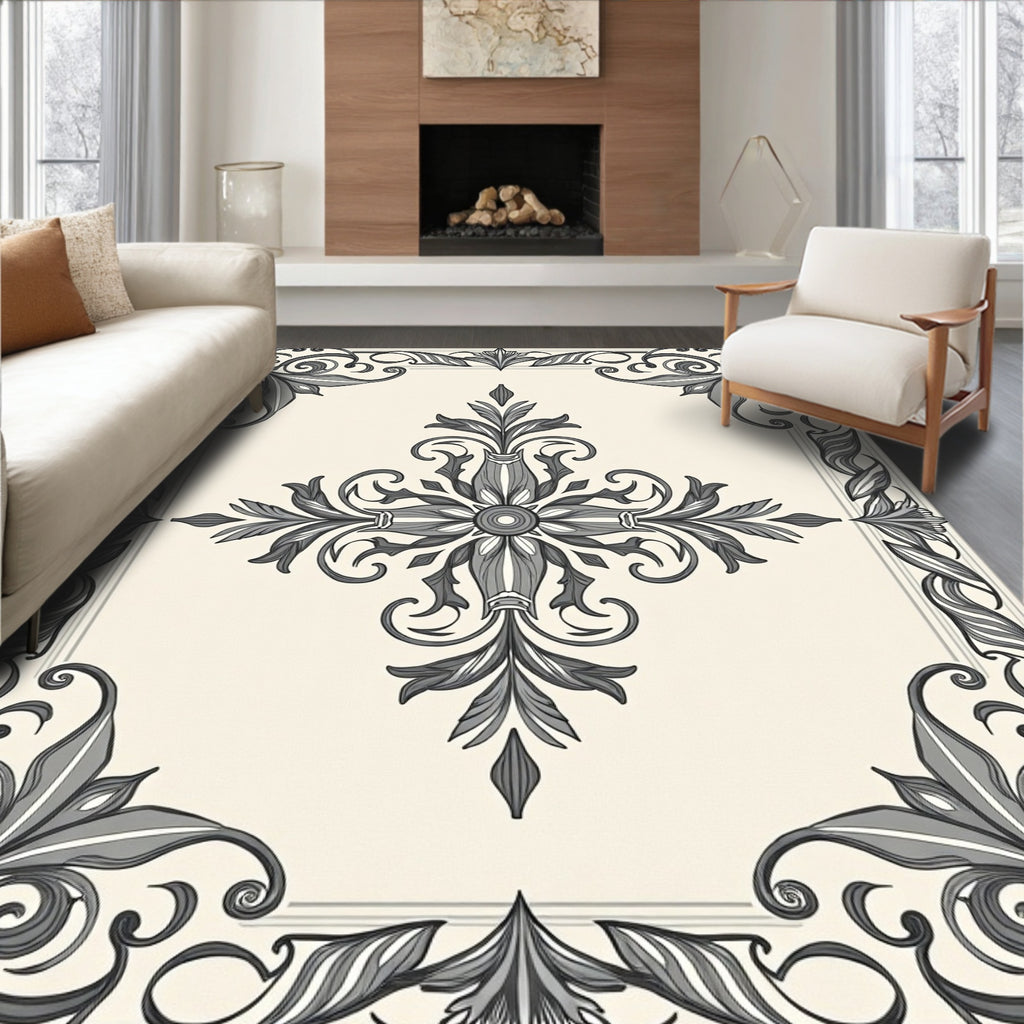 Ornate Floral Scrollwork Design Rug