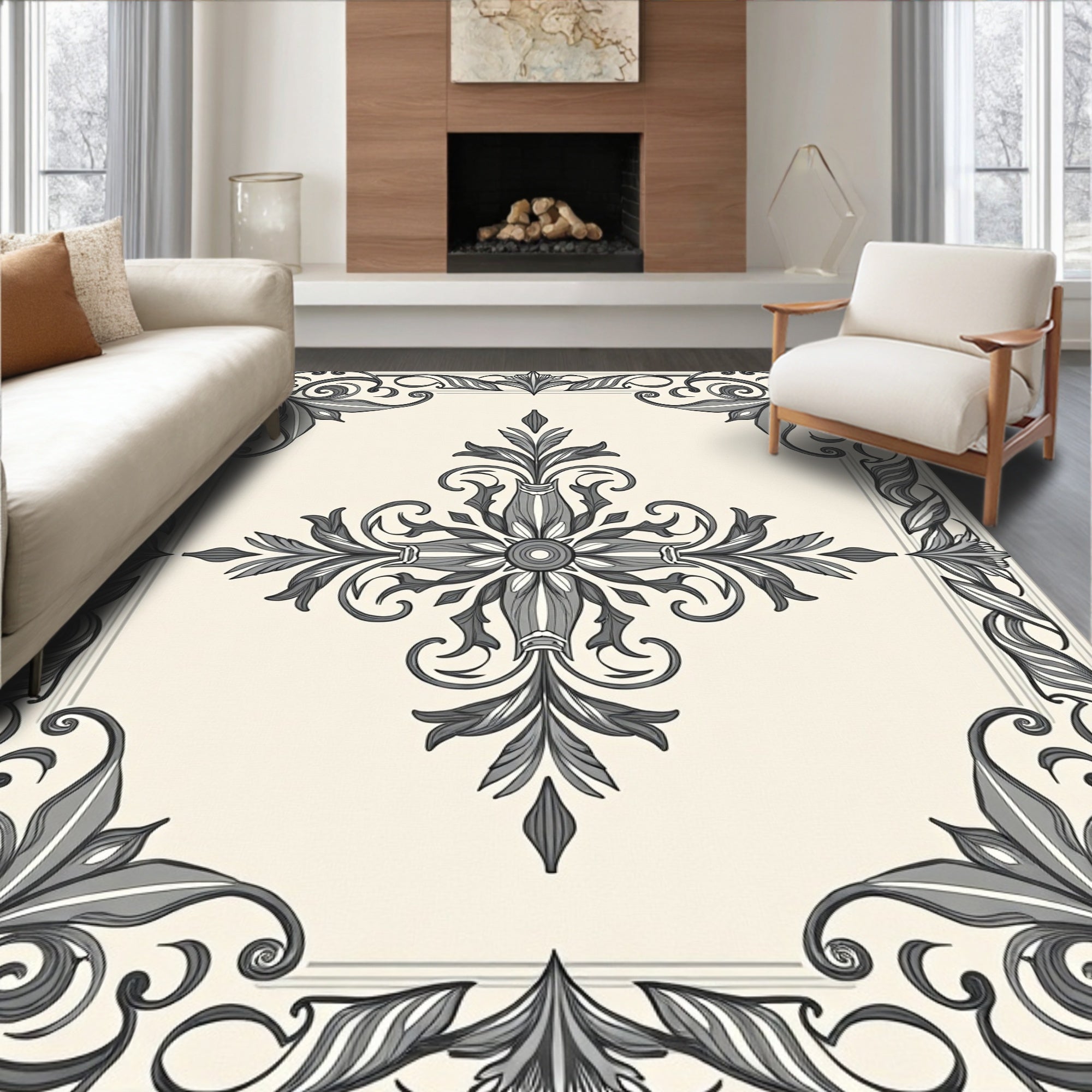 Ornate Floral Scrollwork Design Rug