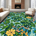 Emerald Leaves With Yellow Flowers Rug