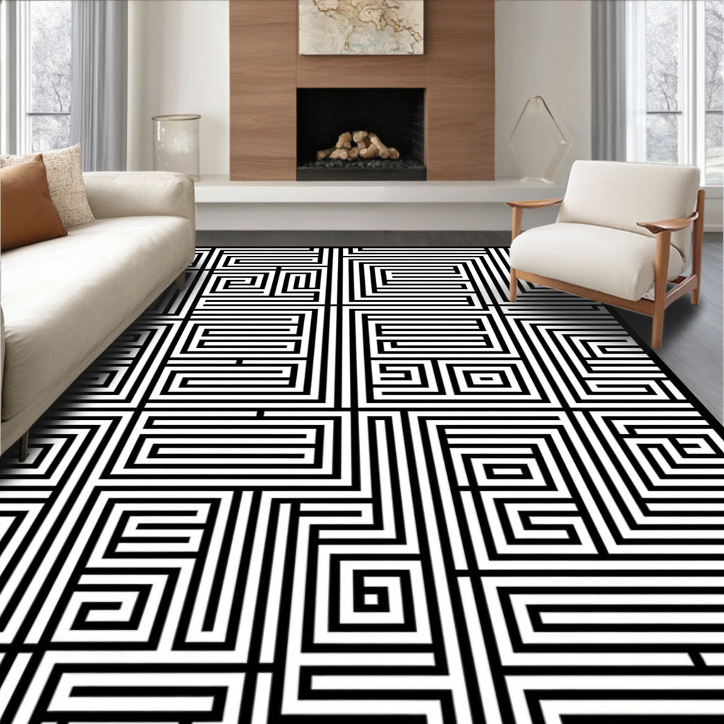 Striped Maze Pattern Design Rug