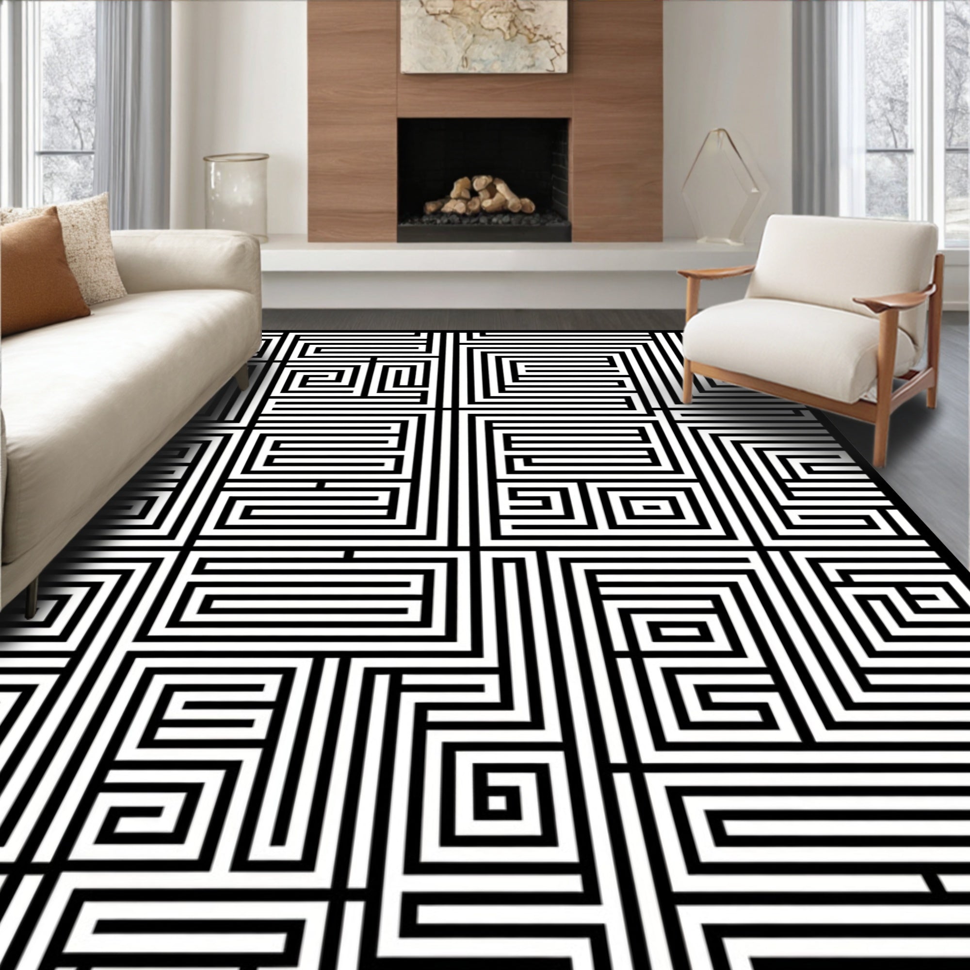 Striped Maze Pattern Design Rug