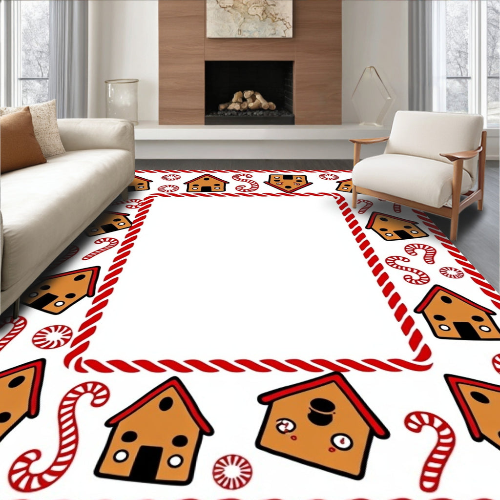 Gingerbread Houses Candy Cane Border Rug