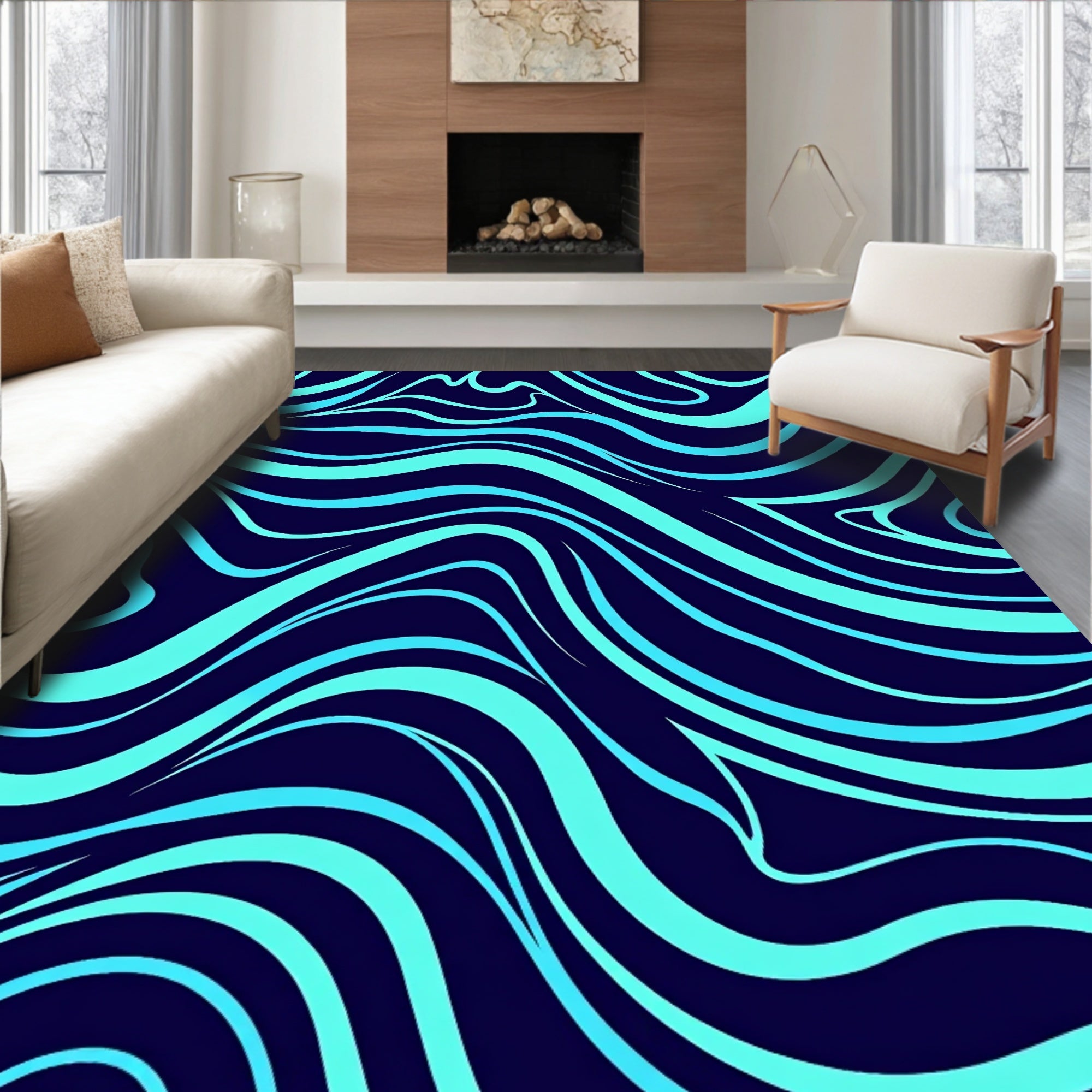 Aqua Swirls Dark Pattern Rug