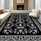 Elegant White Floral Damask Pattern Rug