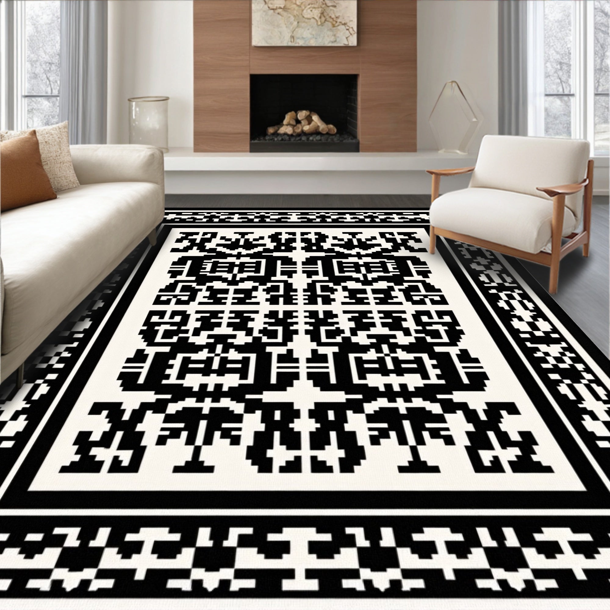 Abstract Black and White Geometric Rug