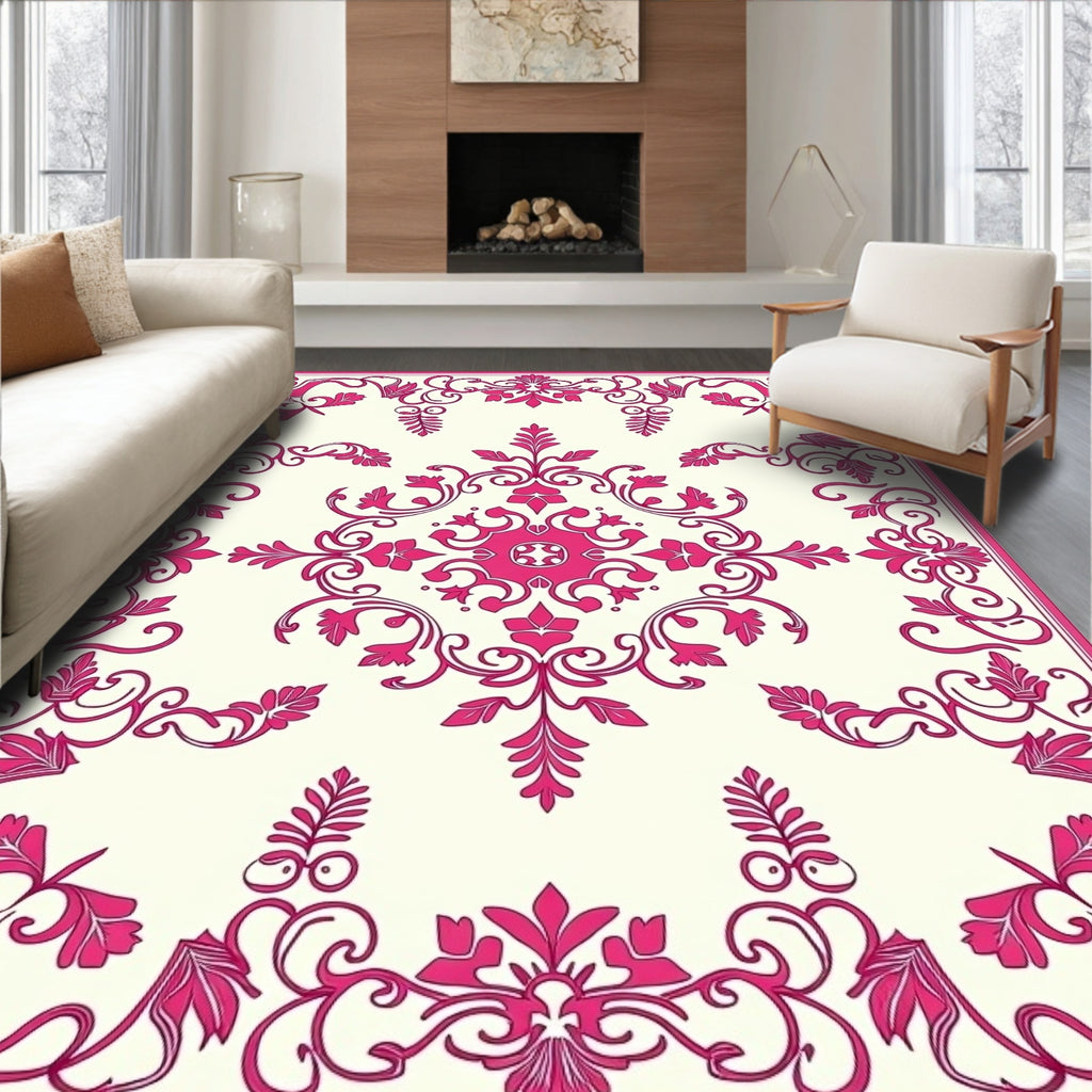 Ornate Floral Scrollwork Cream Rug
