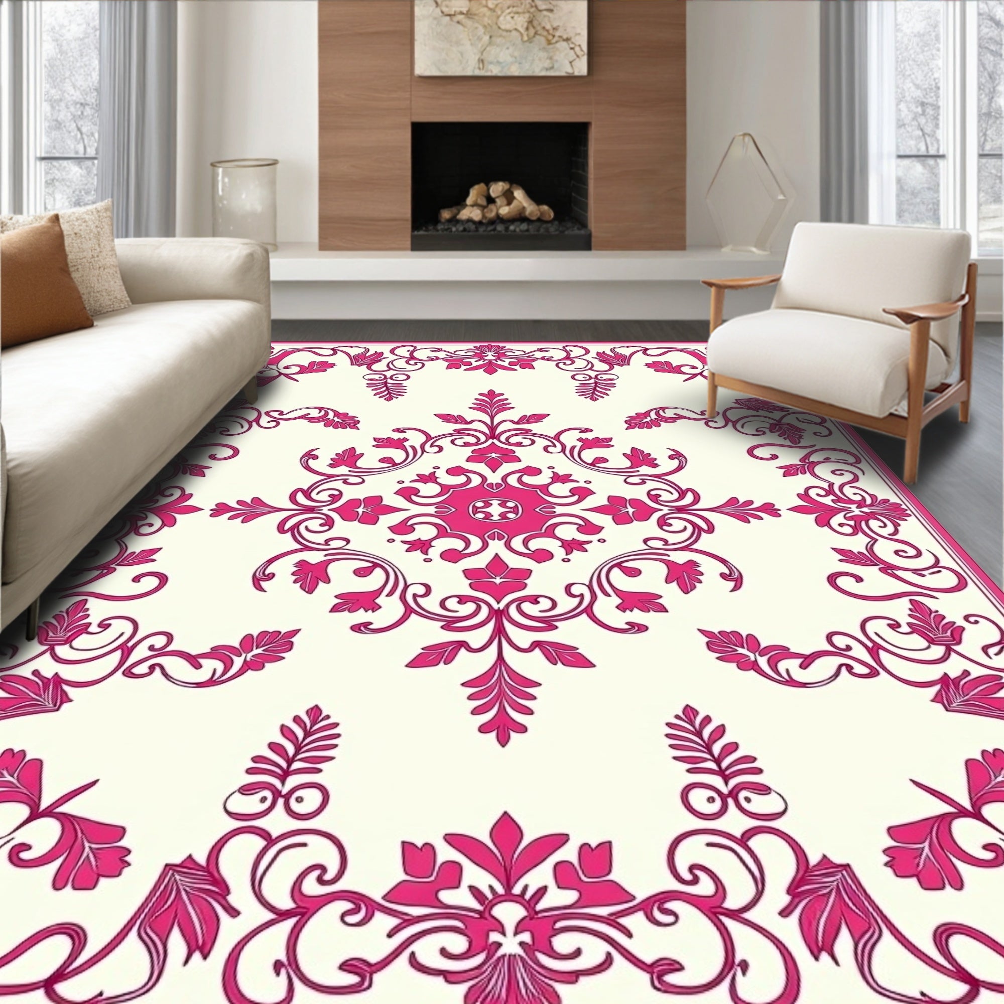 Ornate Floral Scrollwork Cream Rug