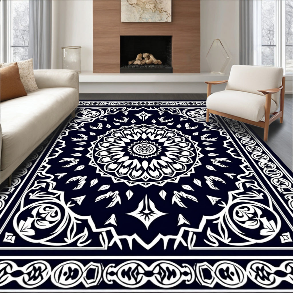 Midnight Floral Mandala Pattern Rug