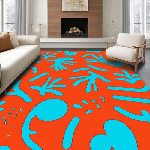 Abstract Coral Teal Organic Forms Rug