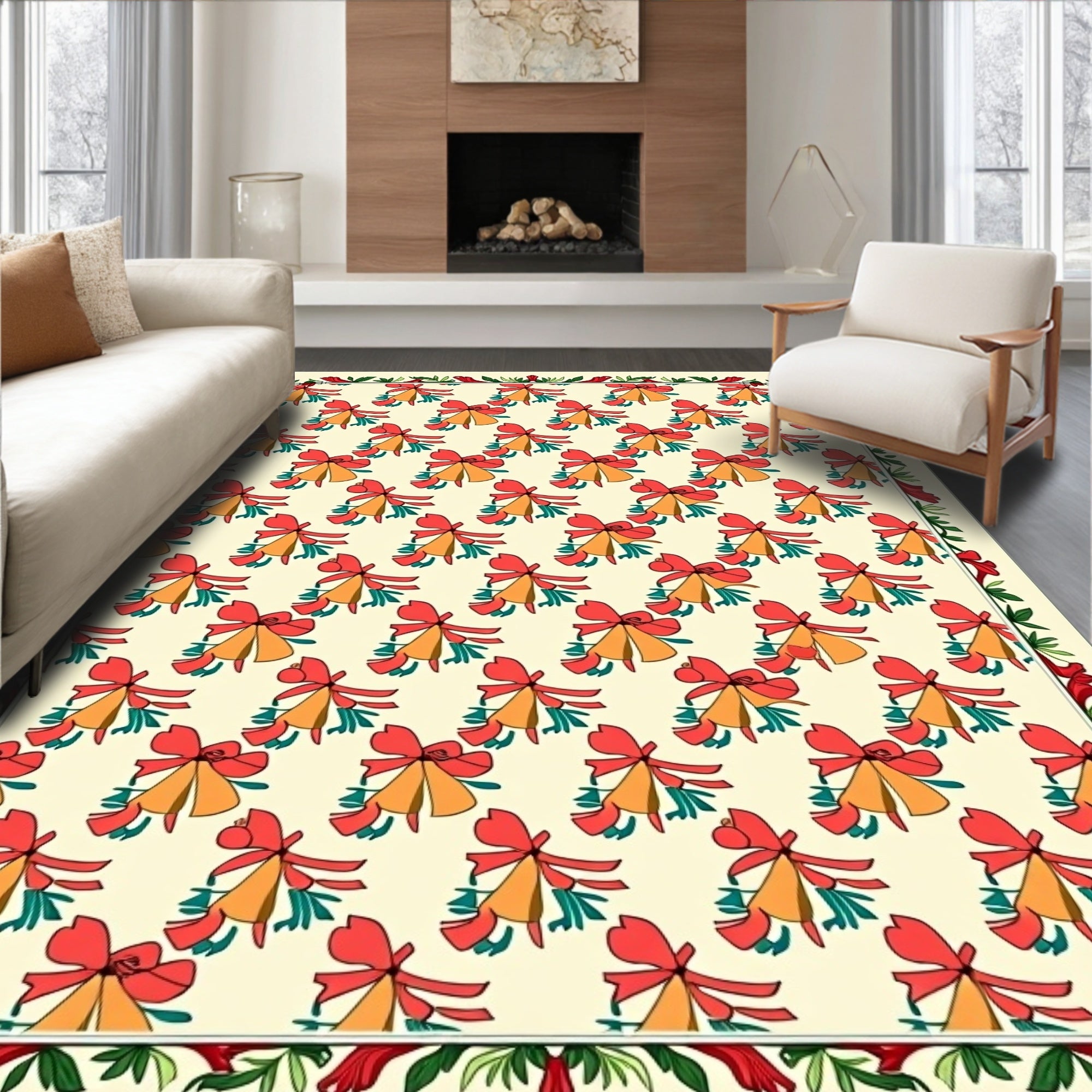 Red Jingle Bells Festive Swag Rug