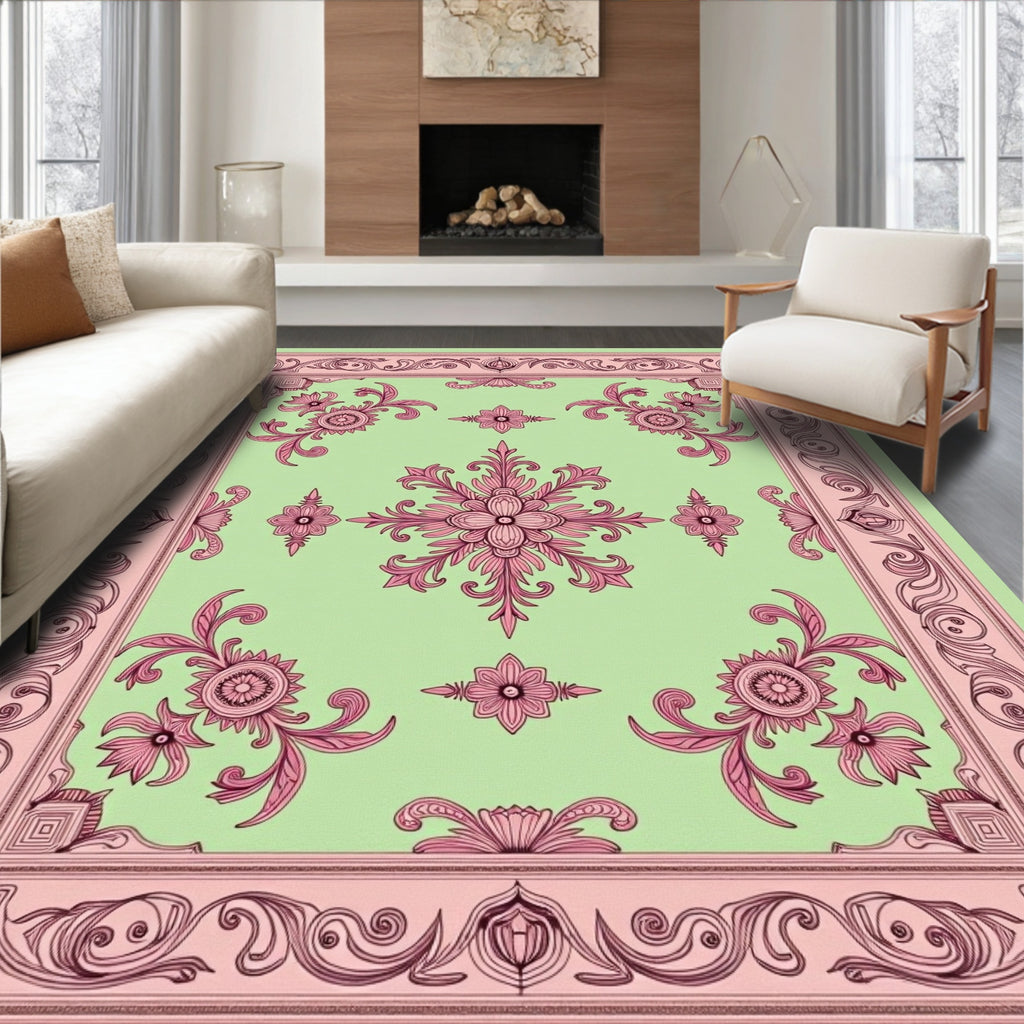 Ornate Pastel Floral Border Rug