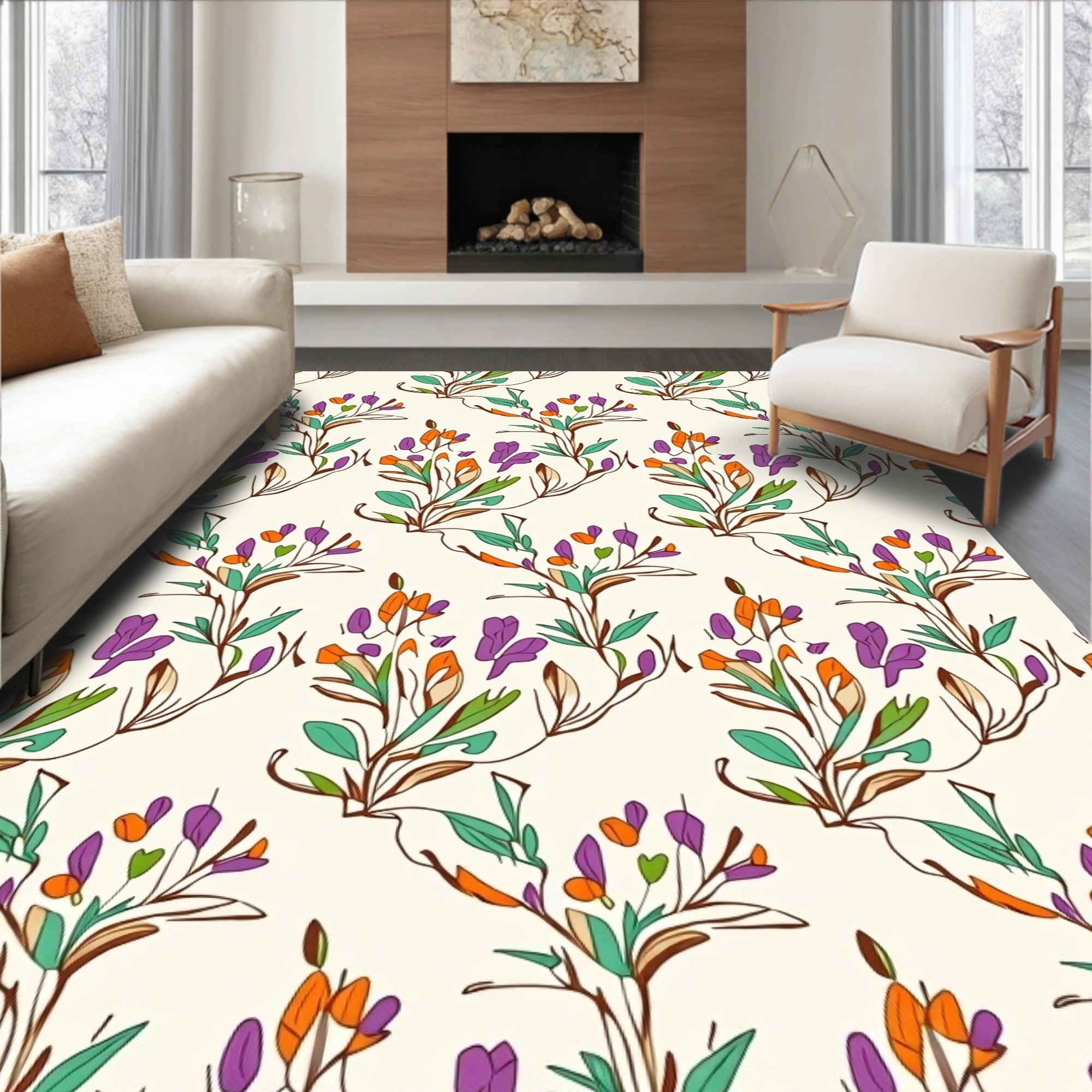 Botanical Branches Pattern Design Rug