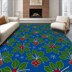 Bold Blue Holly Berry Snowflakes Rug