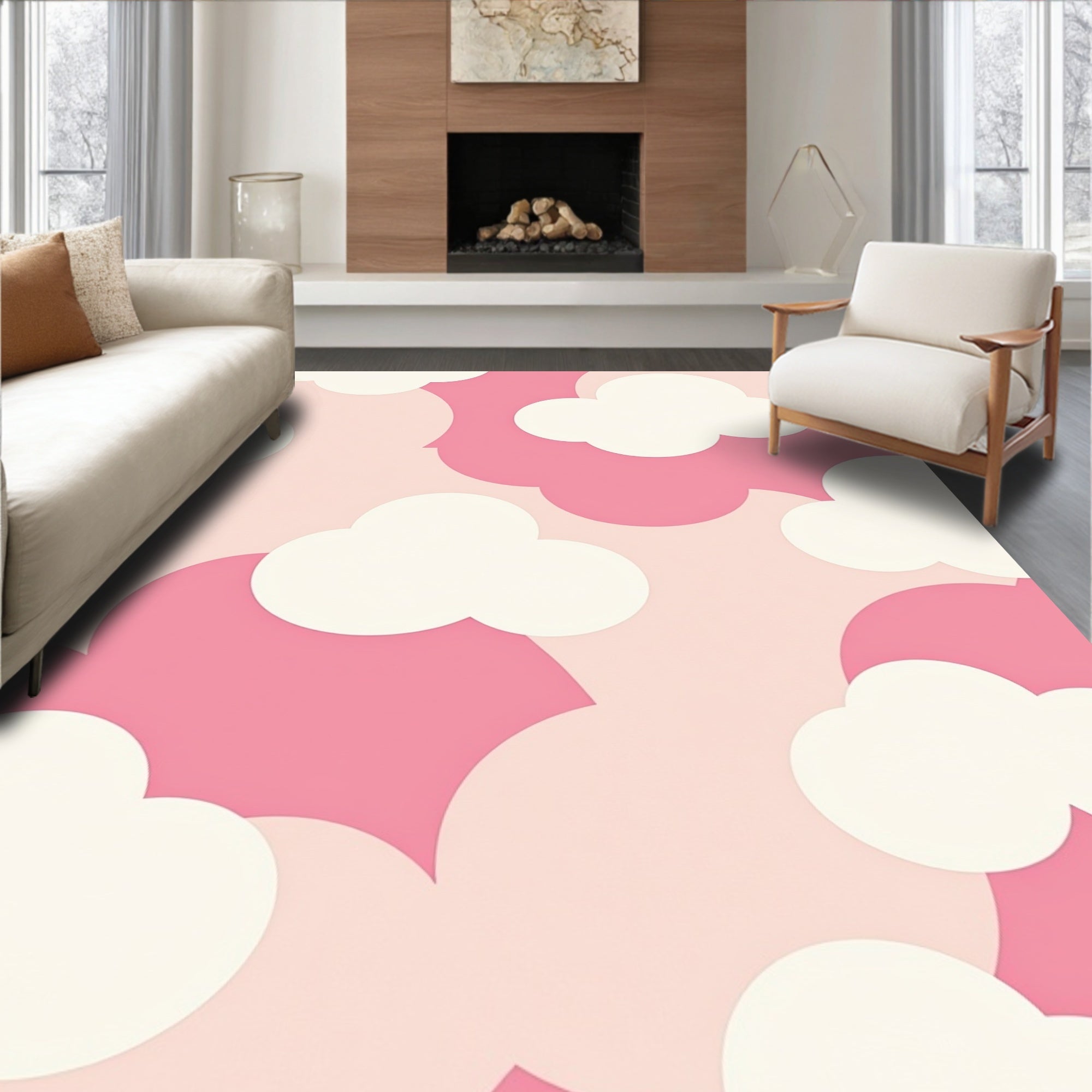 Soft Pink Cloud Pattern Rug