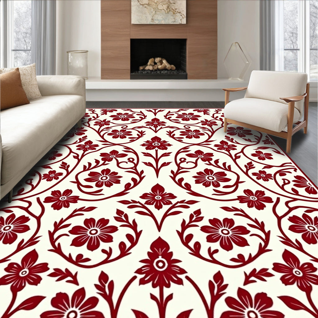 Crimson Floral vine Pattern Rug