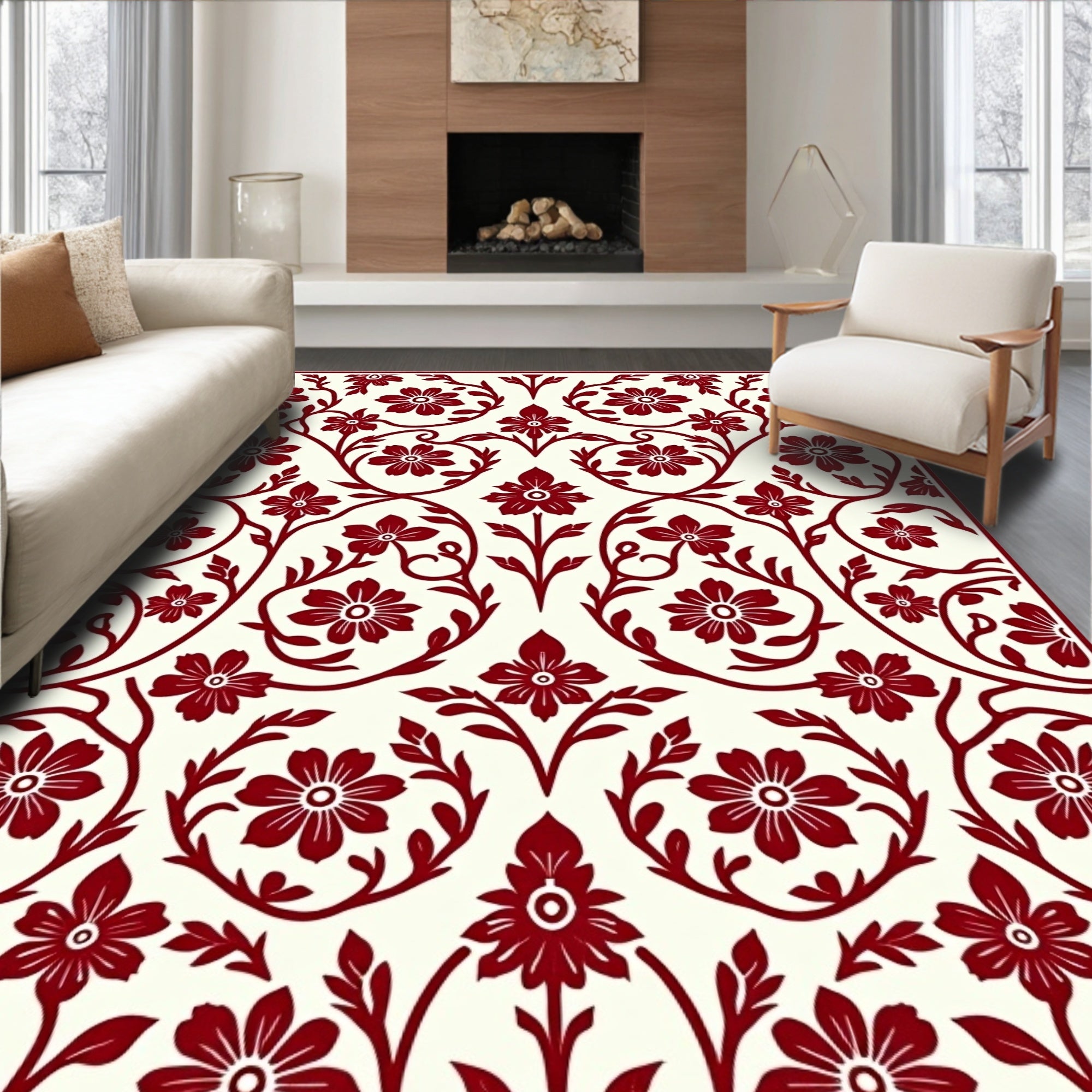 Crimson Floral vine Pattern Rug