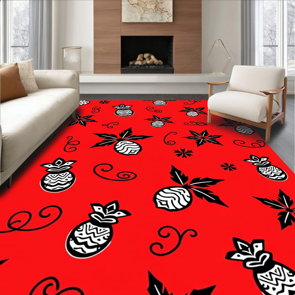 Red Pineapple Vine Black Print Rug