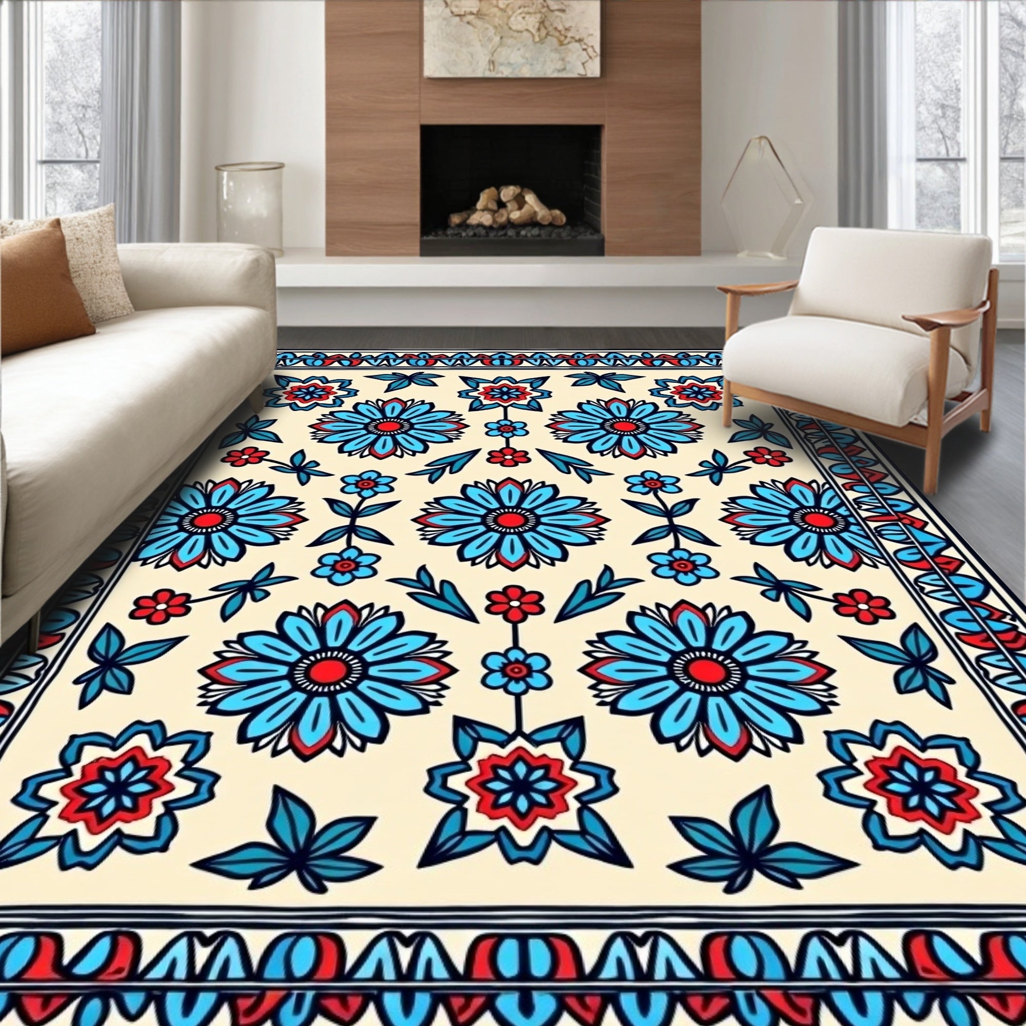 Bold Floral Medallion Pattern Rug