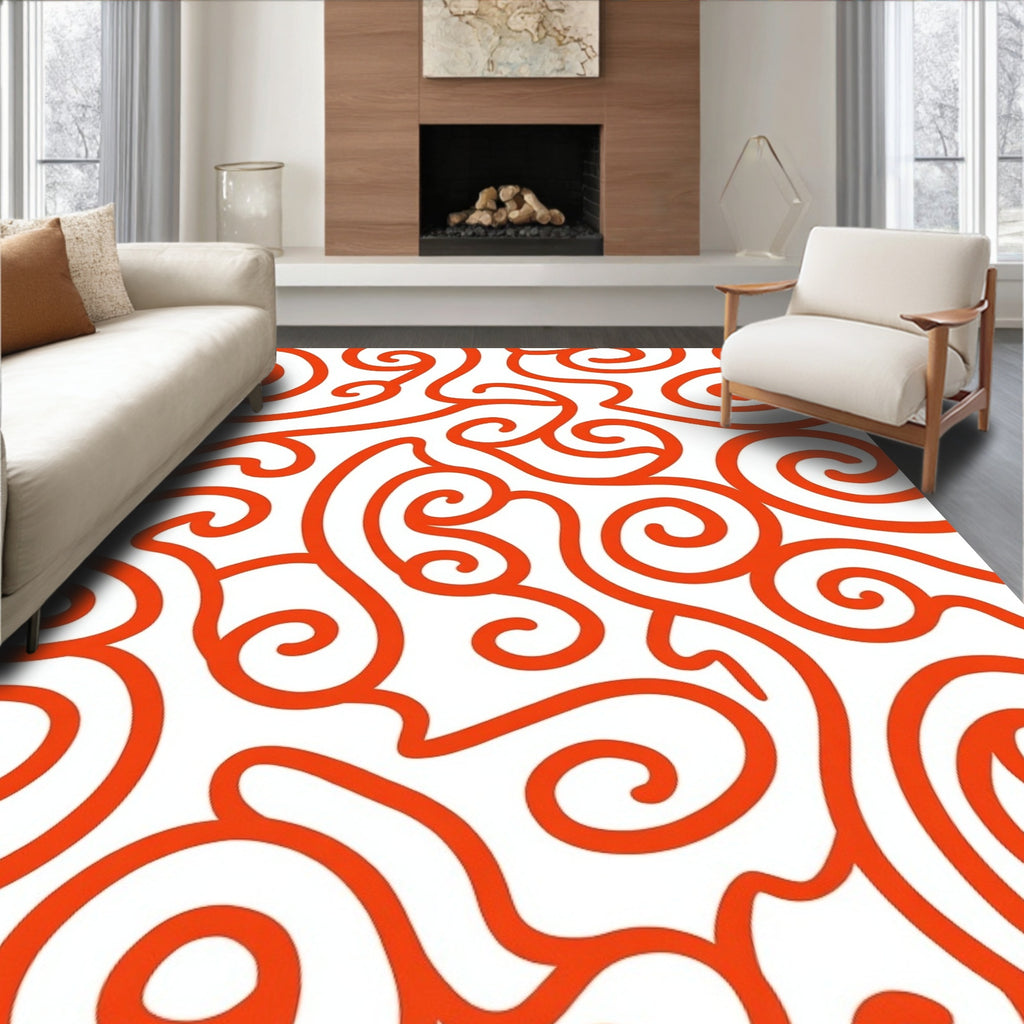Vibrant Orange Swirl Pattern Rug
