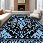 Classic Floral Scrollwork Black And Blue Rug