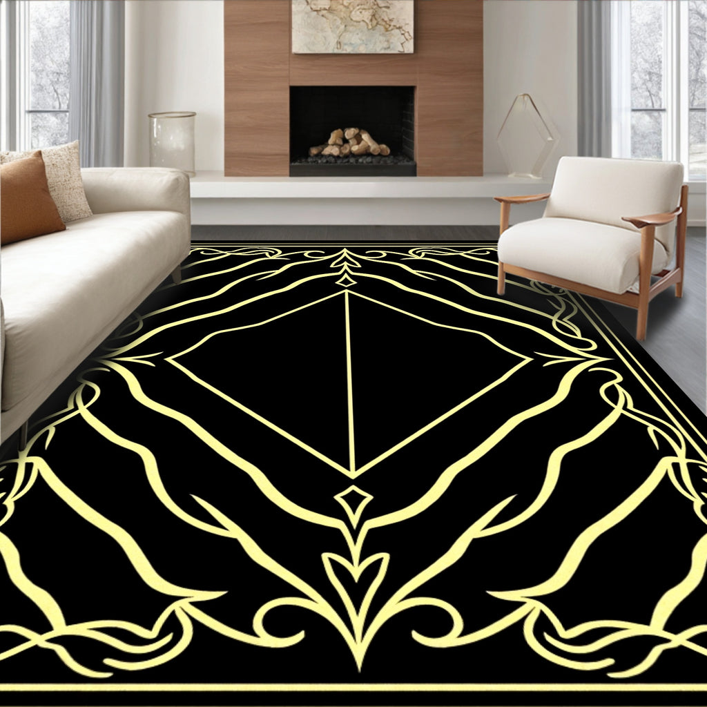 Art Nouveau Yellow Floral Frame Design Rug