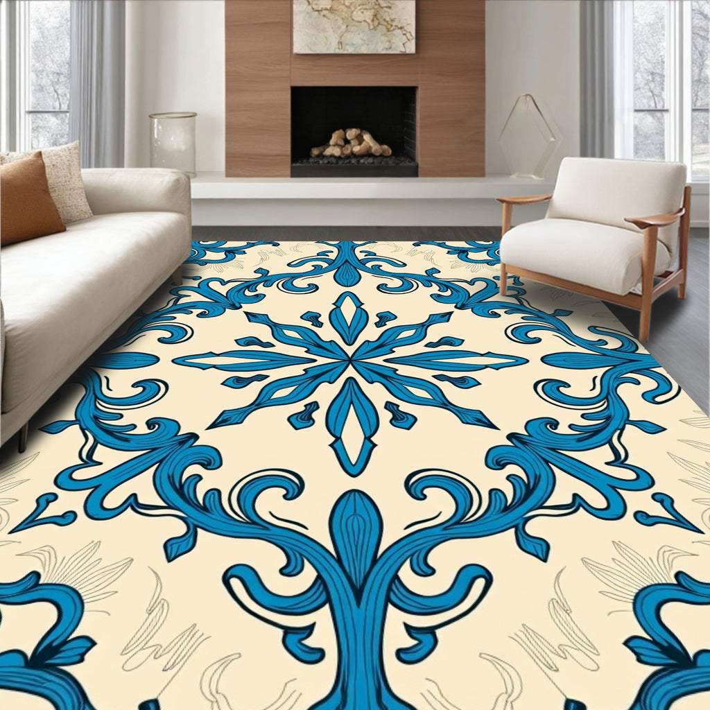 Ornate Teal Floral Motif Rug
