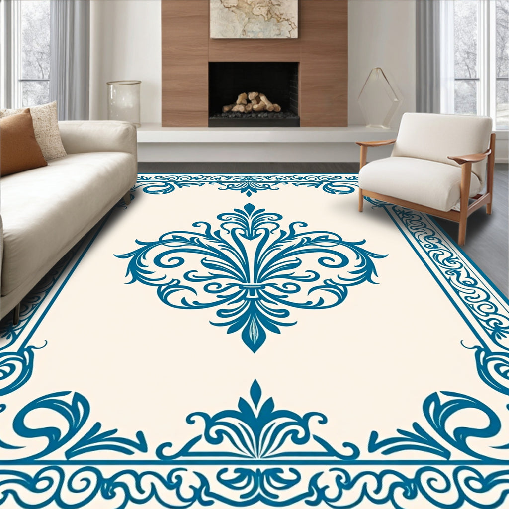 Vintage Blue Arabesque Damask Rug