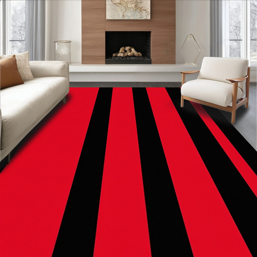 Bold Red Black Stripe Pattern Rug