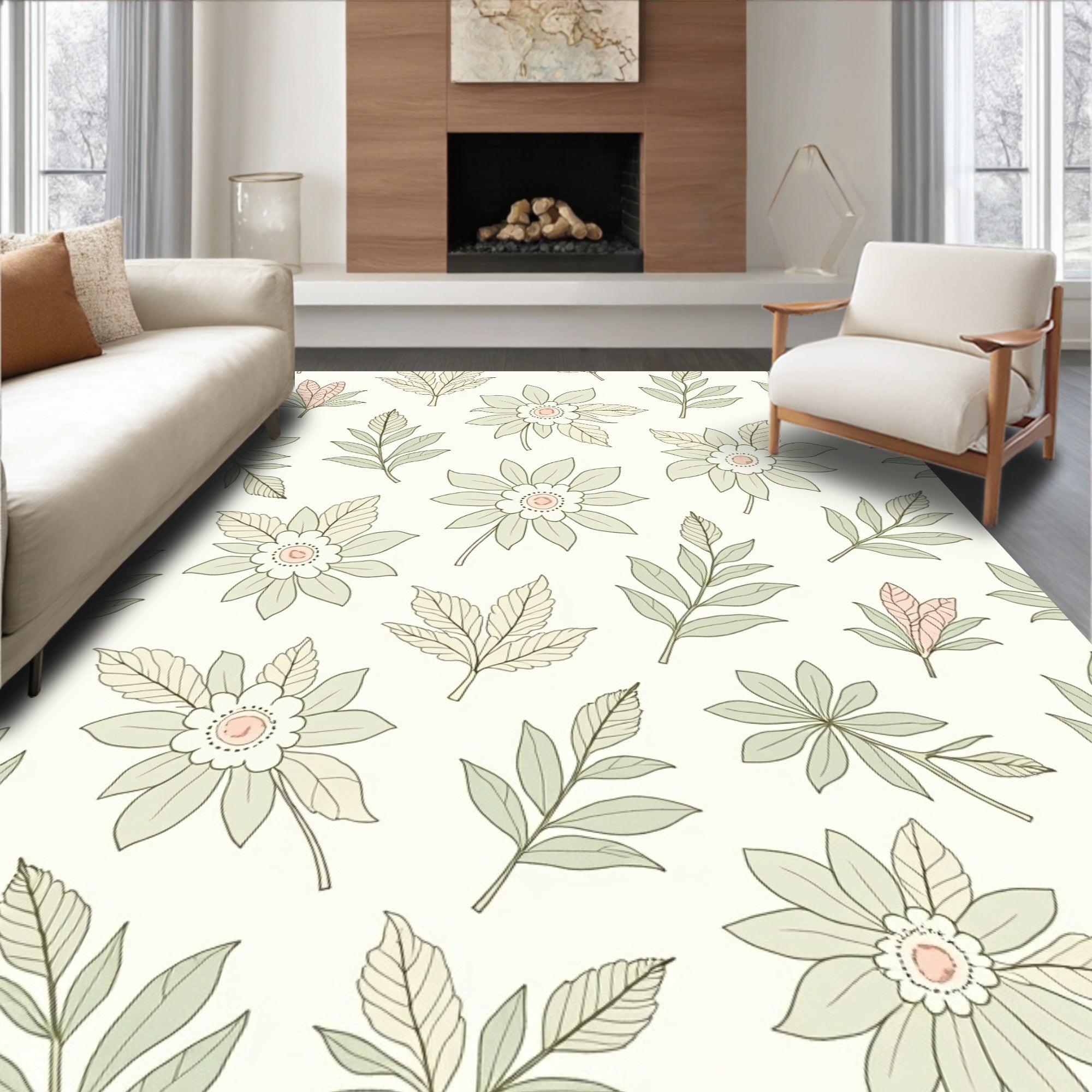 Botanical Floral Inspired Pattern Design Rug