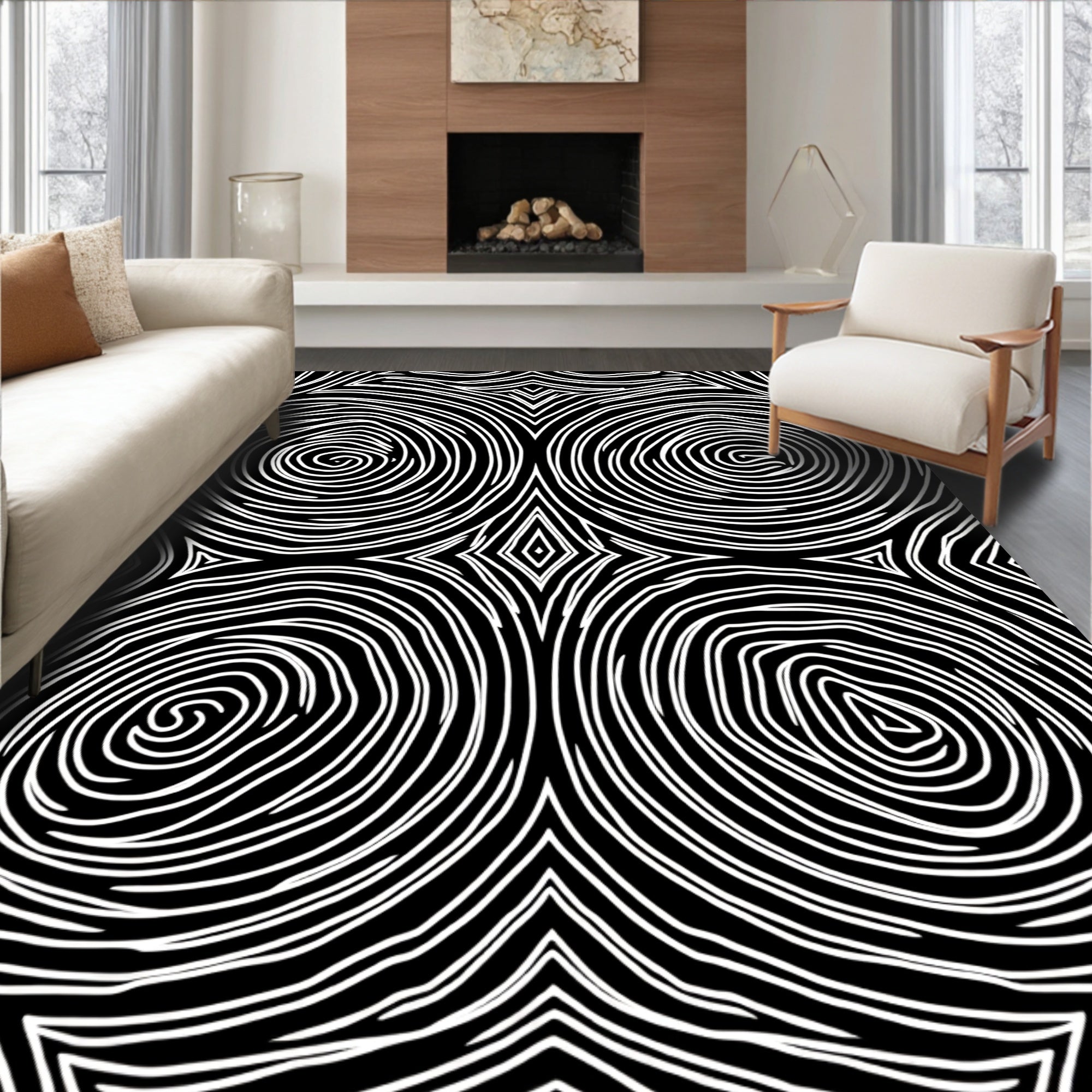 Concentric Swirls Abstract Pattern Rug