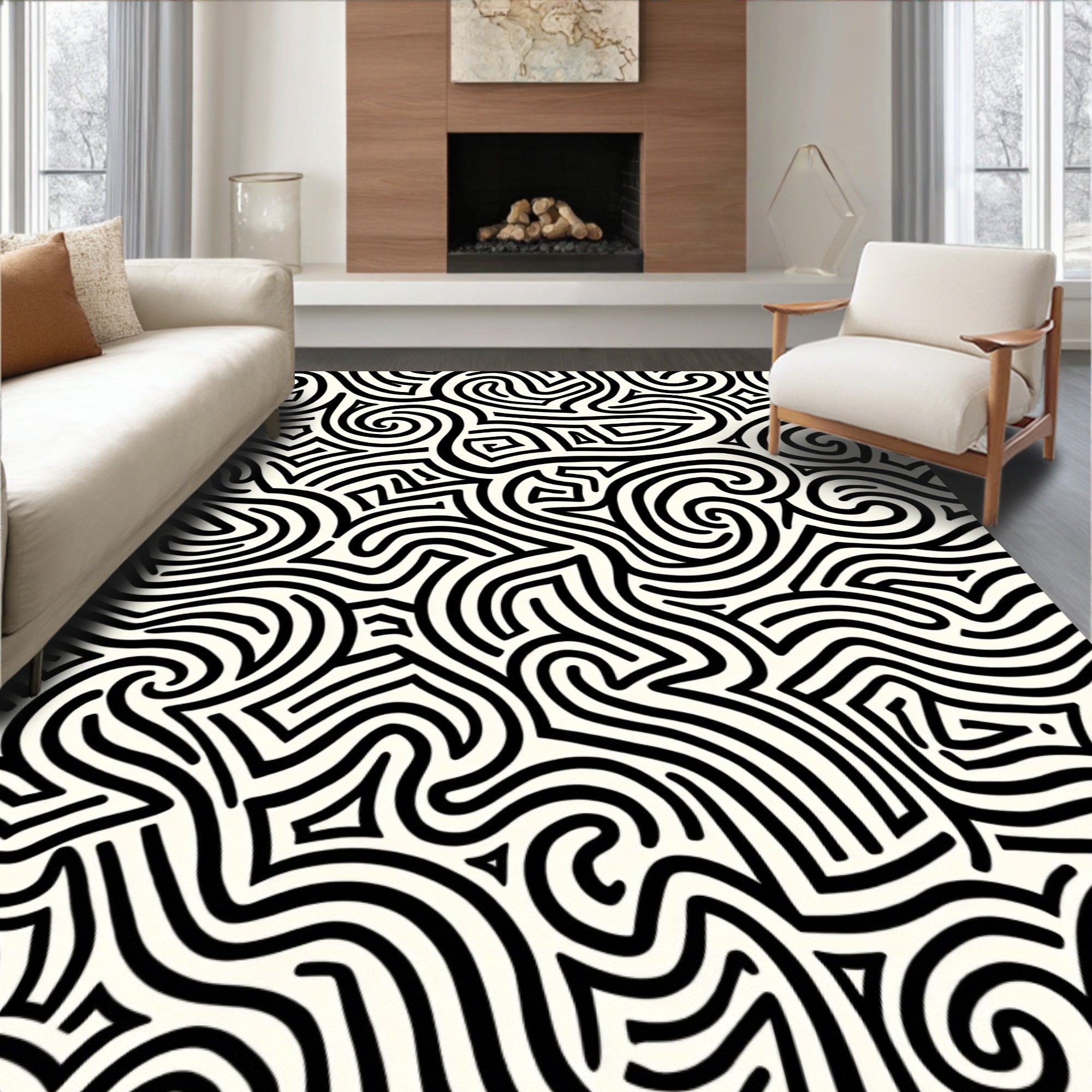 Abstract Swirl Maze Pattern Rug