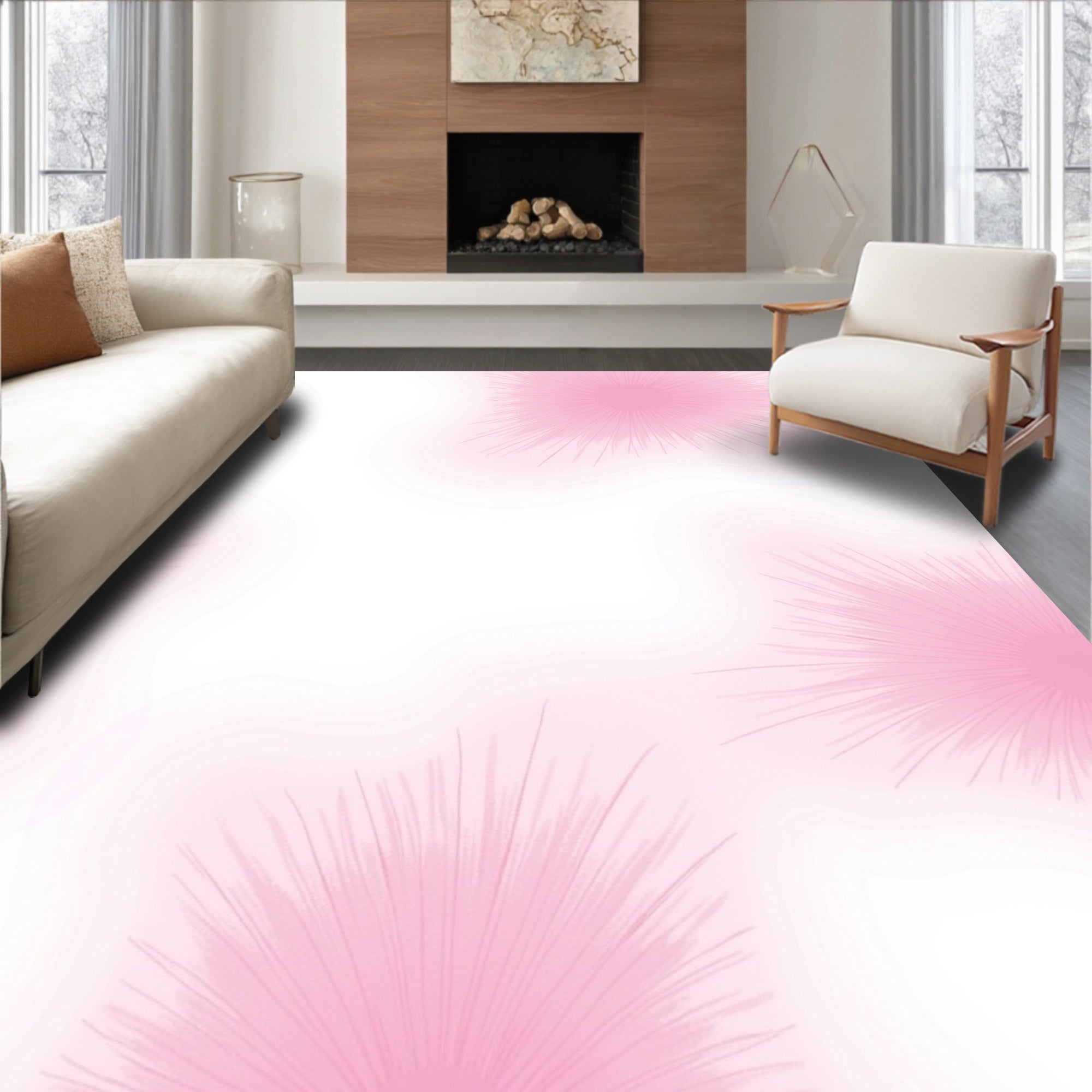 Soft Pink Abstract Burst Rug