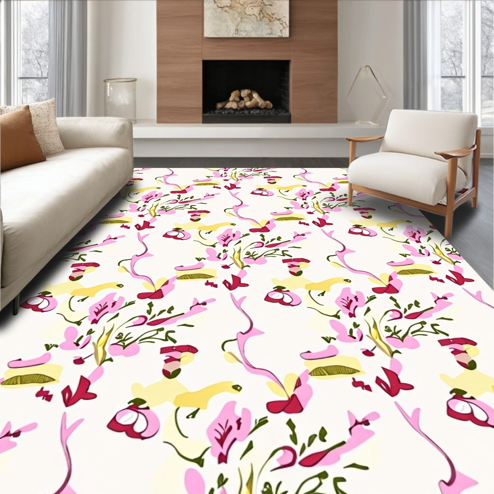 Whimsical Abstract Floral Print Rug