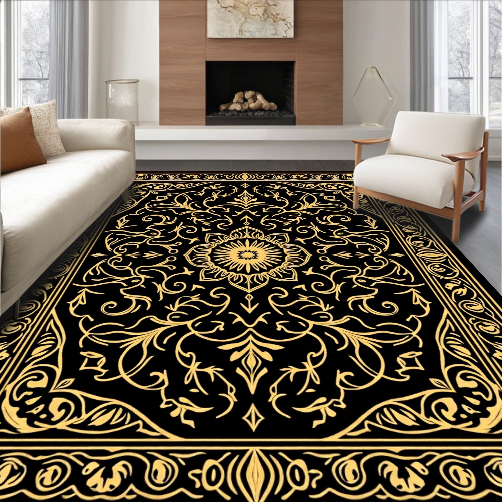 Ornate Floral Scrollwork Pattern Rug