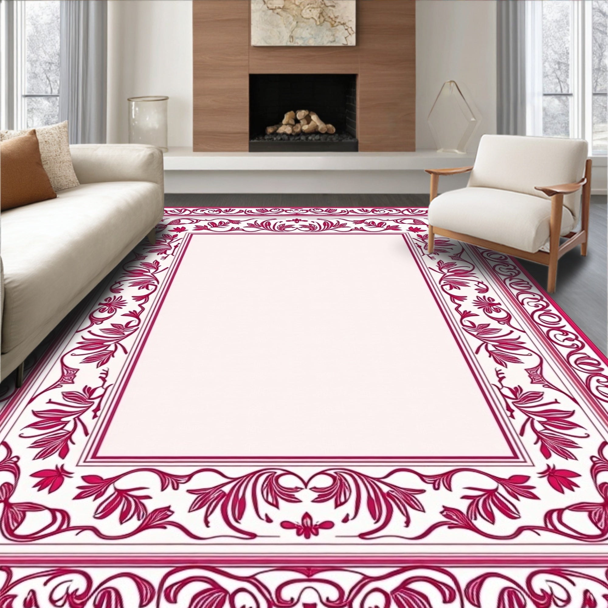 Elegant Floral Vines Frame Rug