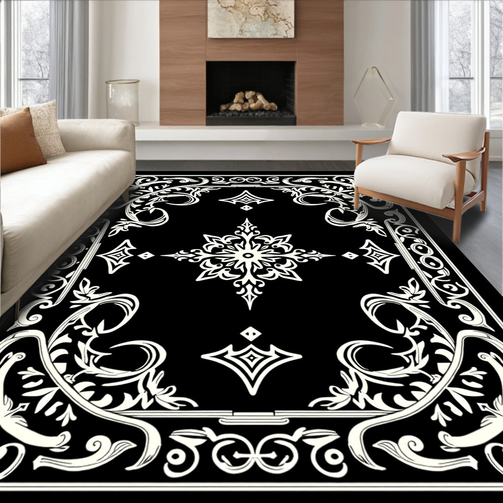 Classic Ivory Floral Scrollwork Design Rug
