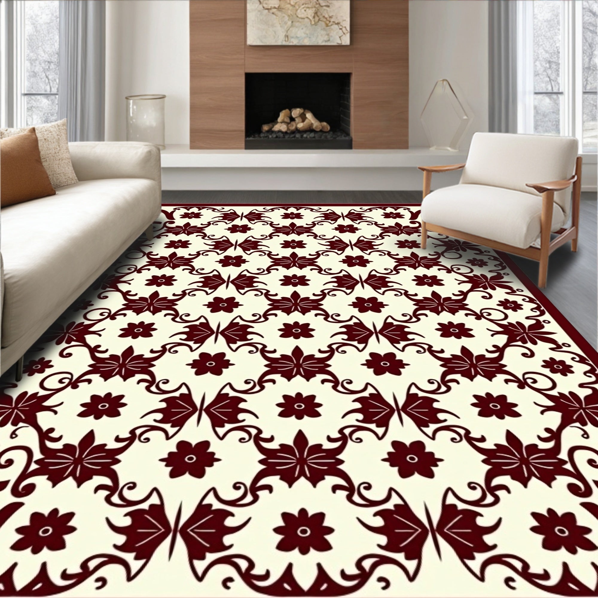 Intricate Floral Swirl Pattern Rug