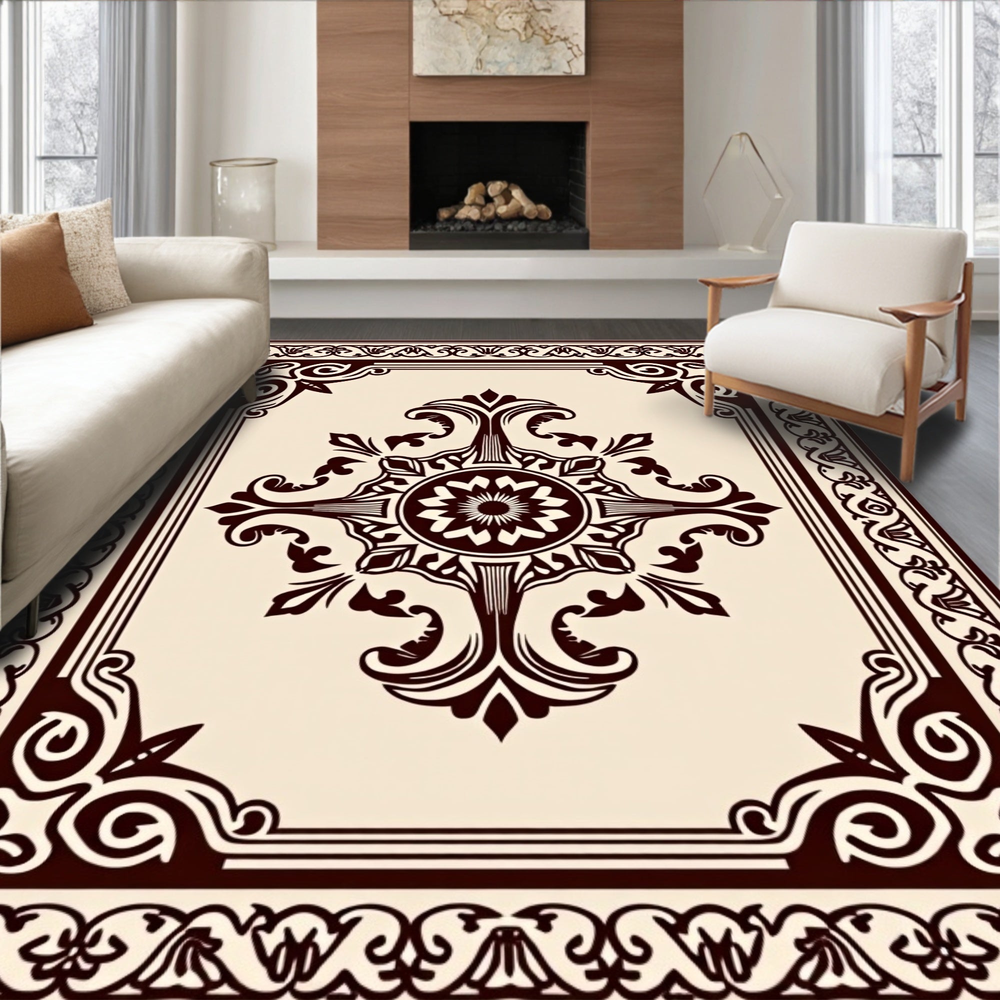Ornate Mandala Scrollwork Style Rug