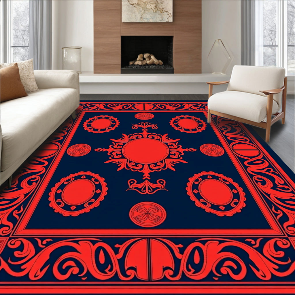 Intricate Red And Blue Floral Pattern Rug