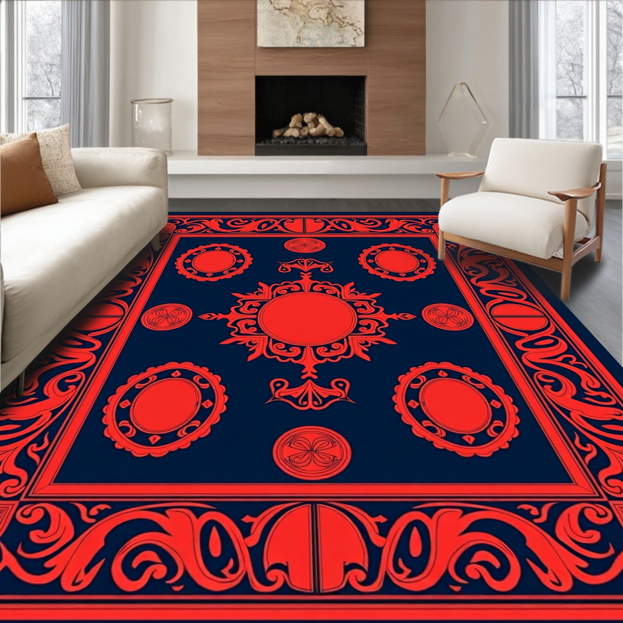 Intricate Red And Blue Floral Pattern Rug