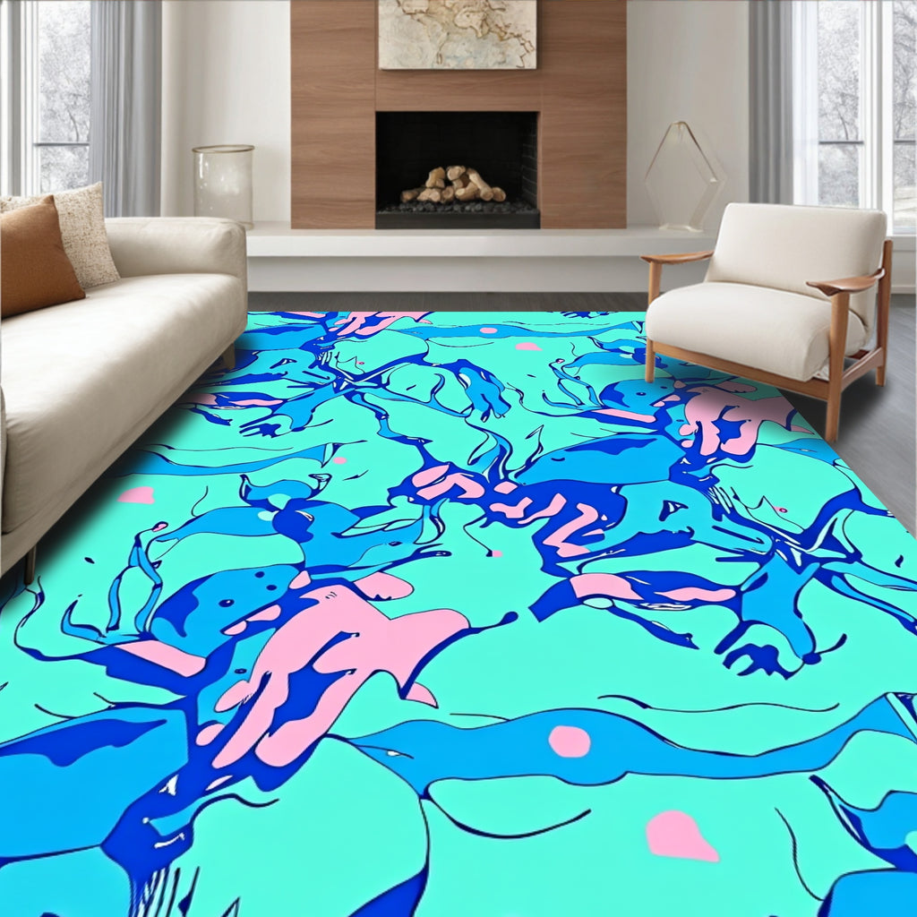 Abstract Blue Pink Swirls Pattern Rug
