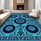 Turquoise Navy Central Medallion Rug