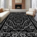 Black Floral Scrollwork Pattern Rug