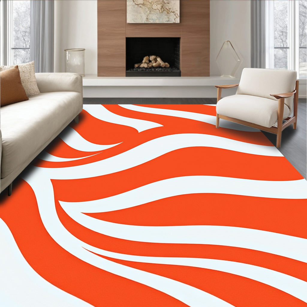 Bold Orange White Wavy Stripes Rug