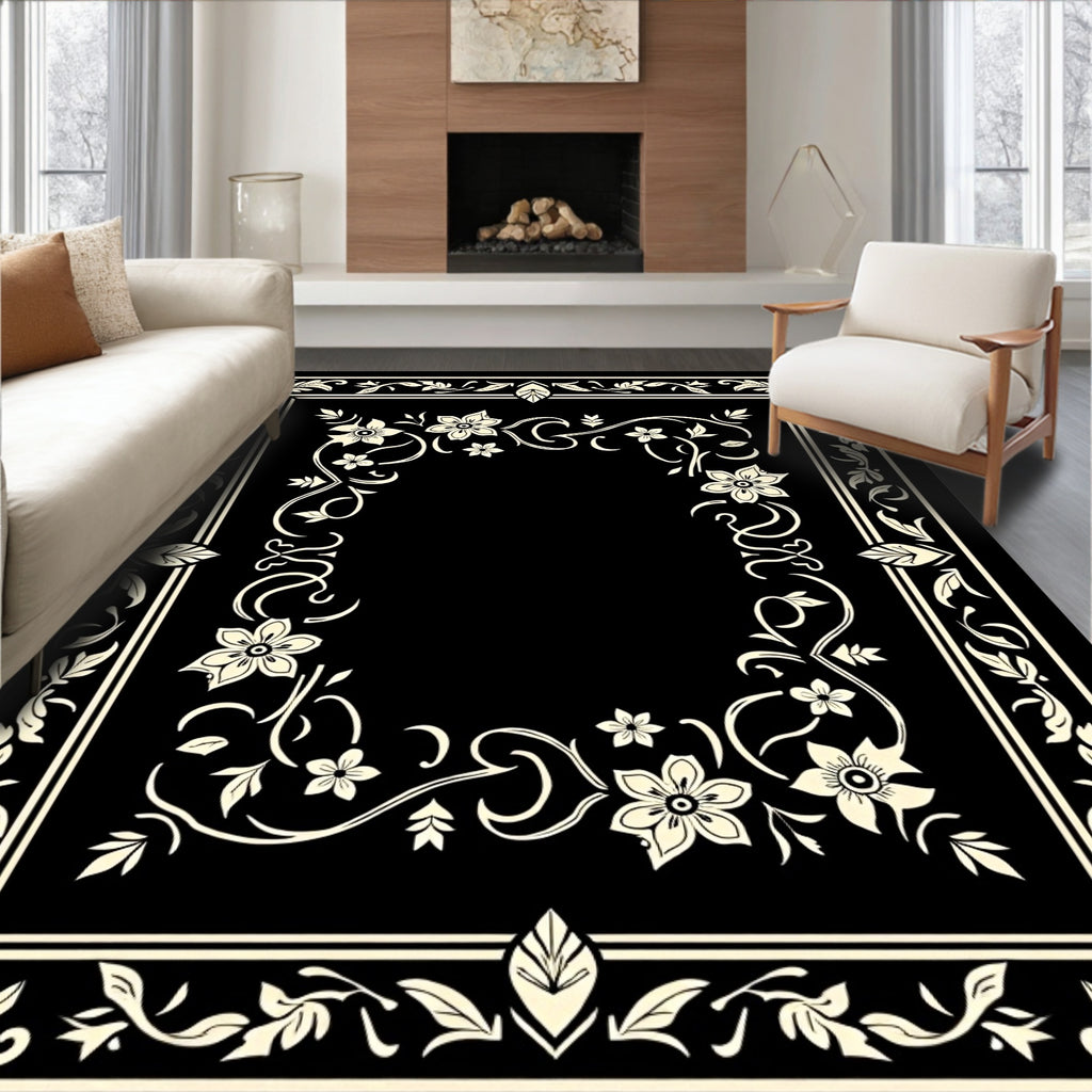 Ornate Floral Vine Border Design Rug