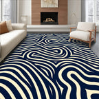 Dark Blue Beige Swirl Pattern Design Rug