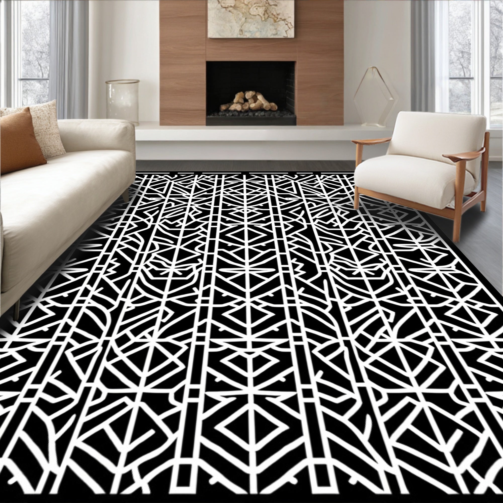 Monochromatic Geometric Abstract Pattern Rug