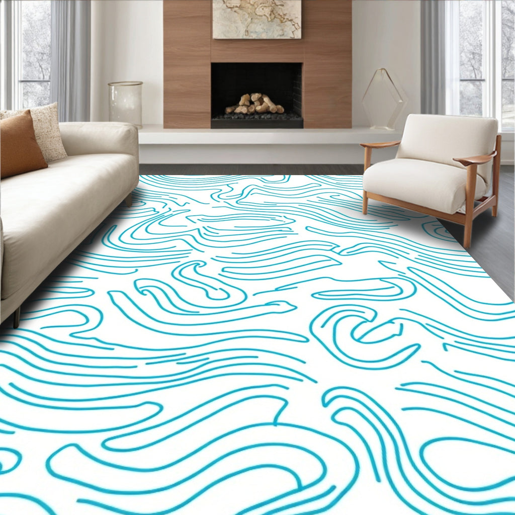 Abstract Swirls Blue Line Design Rug