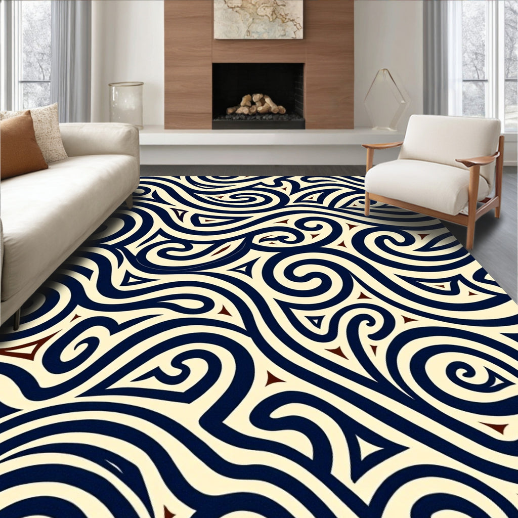 Navy Swirls Triangles Organic Design Rug