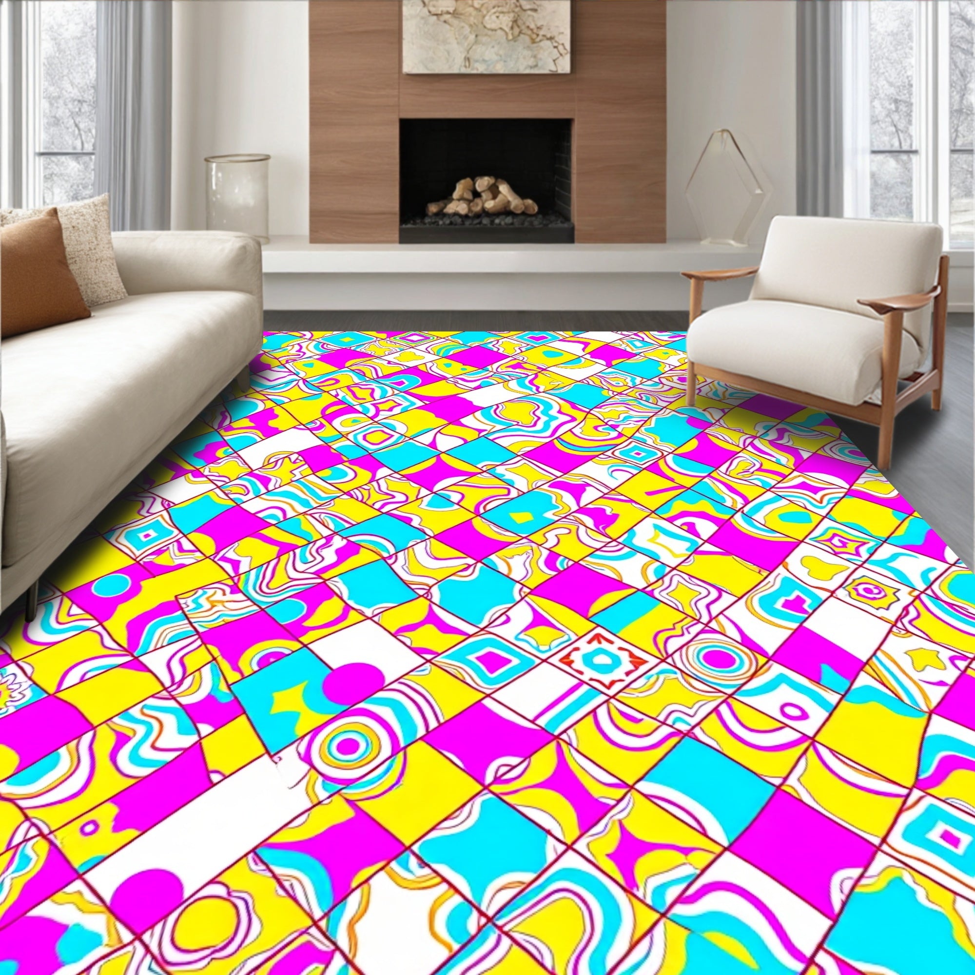 Bright Checkerboard Abstract Pattern Rug